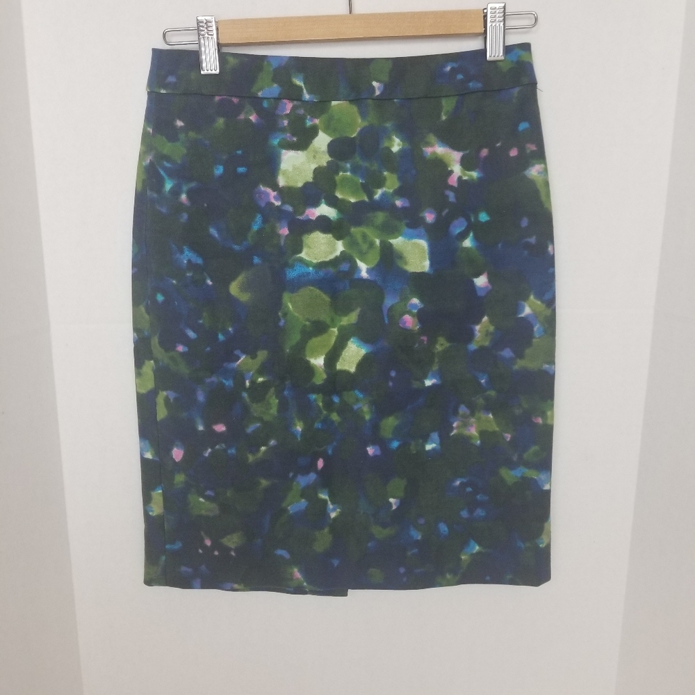 NEW J Crew Sz 0 Pencil skirt No. 2 Floral Watercolor Navy Blue Green